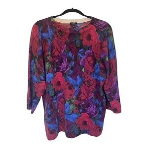 Talbots Floral Cashmere Floral Sweater - Red, Purple, Blue